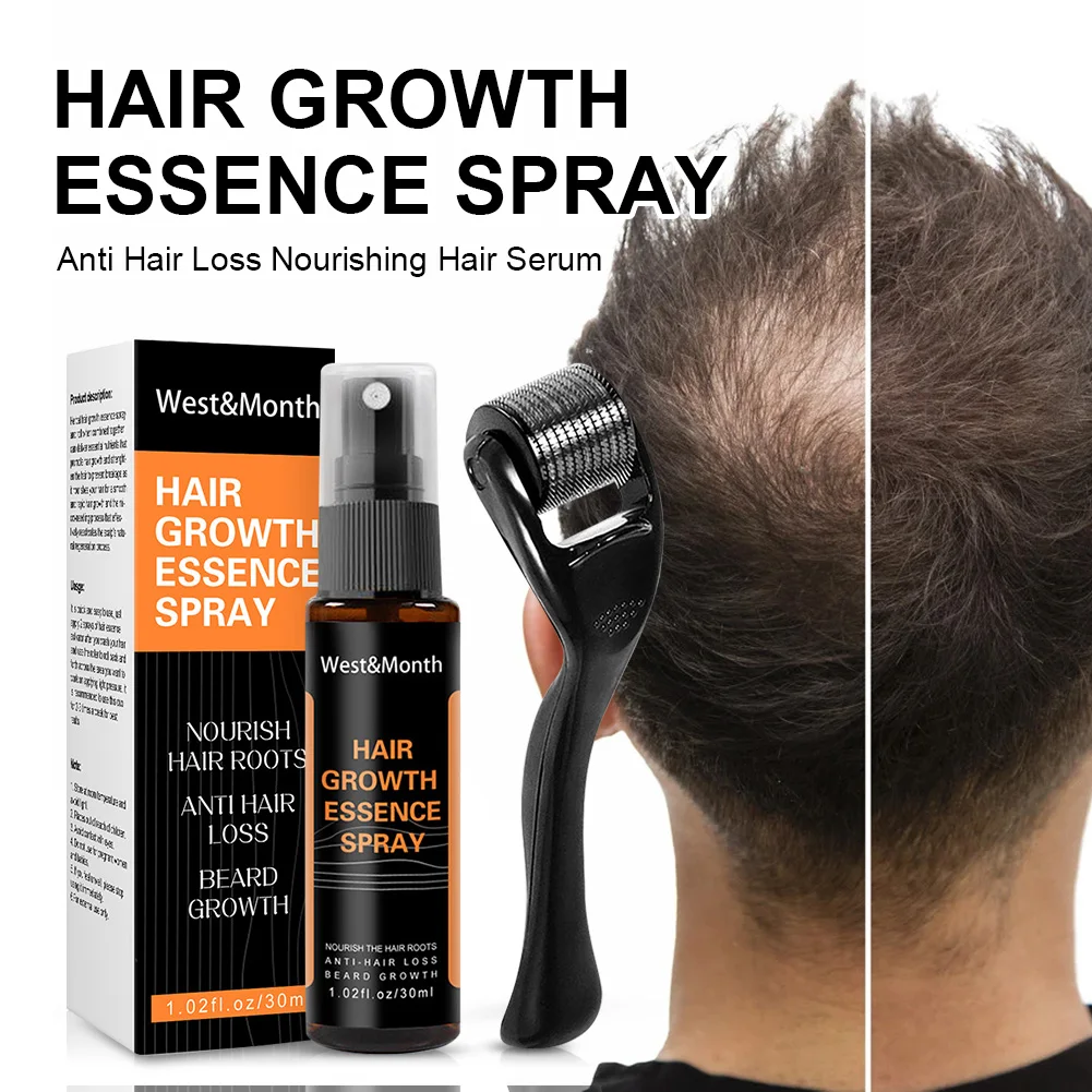 

30ml Beard Roller Hair Growth Essence Spray With Roller Set Anti Hair Loss Nourishing Hair Serum Promote Beard Hair Growth Spray