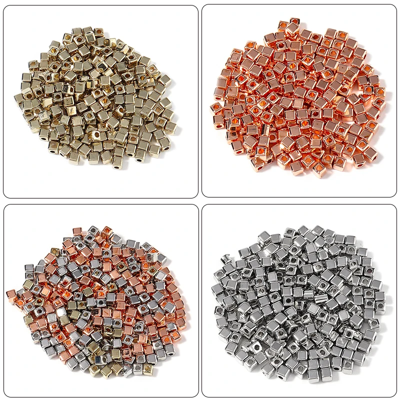 

300-500 Pcs CCB Square Beads Hole 1mm Loose Spacer Rhodium Bead Charm Women Diy Jewelry Bracelets Necklace Finding Supplies