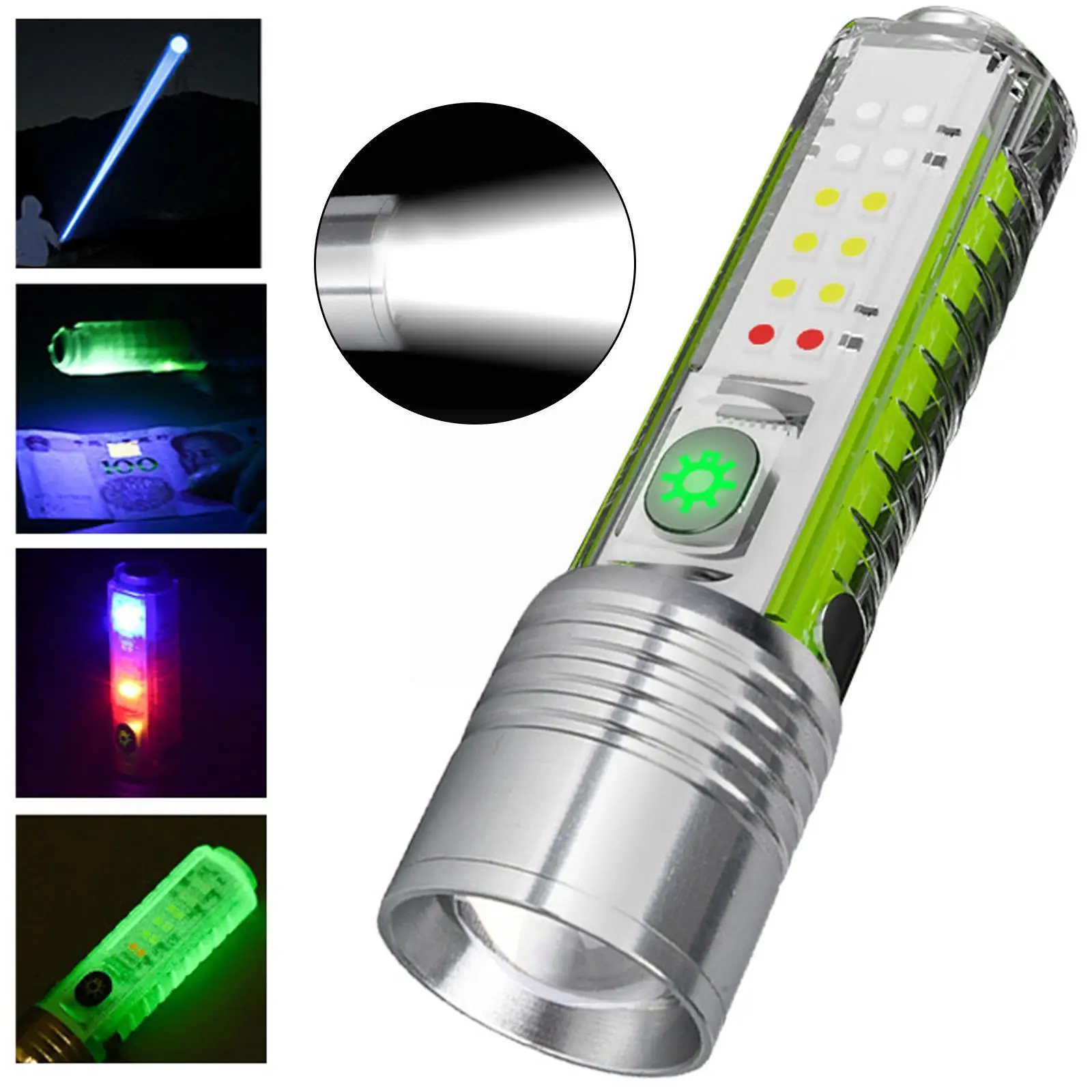 

Super Bright Led Flashlight With White/red/blue/purple Side Magnets Strong And Lighting Light Wick 30w Led For200-500m K3i6