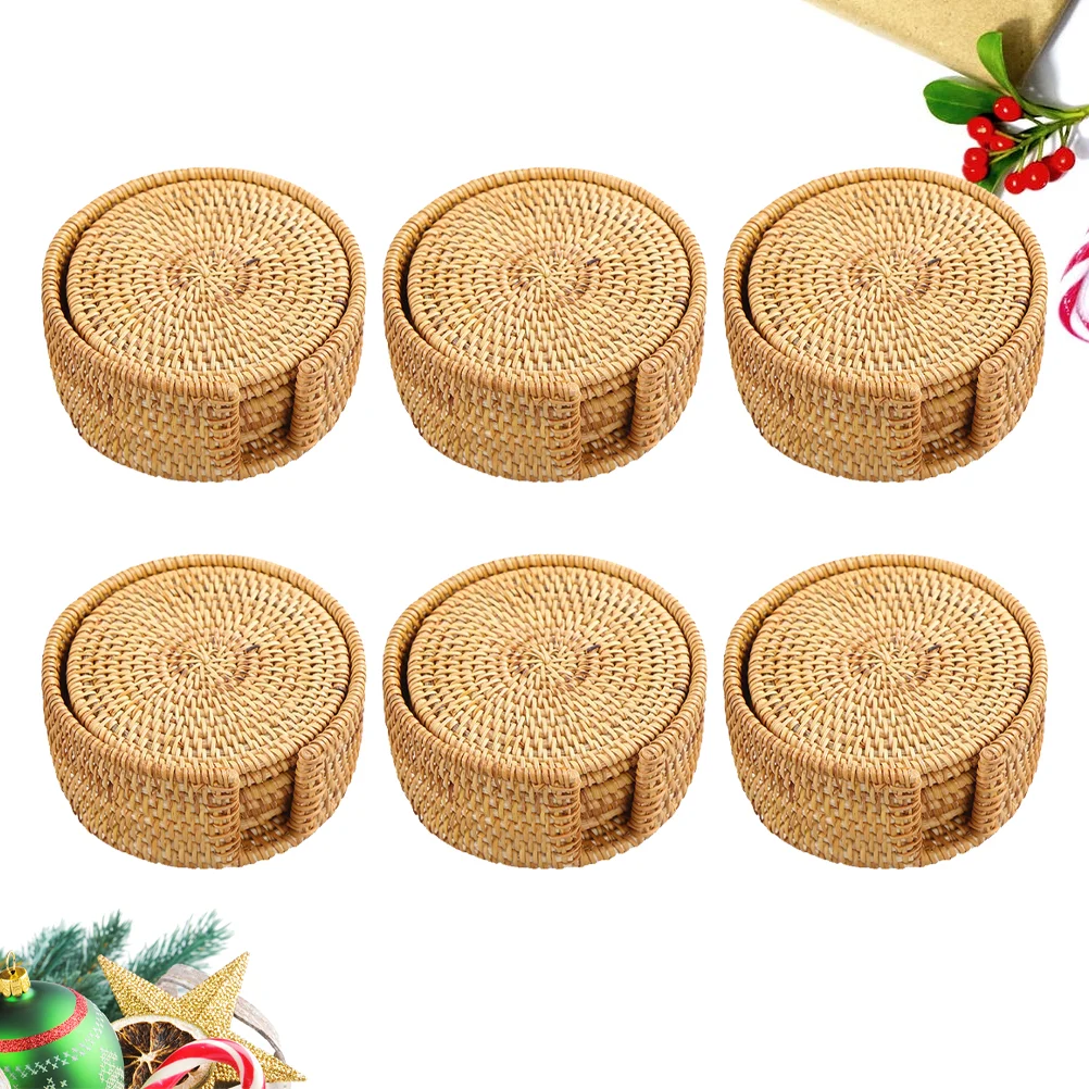 

6PCS Portable 8cm Rattan Coasters Cup Bowl Pad Teapot Coasters