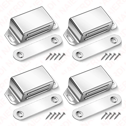 Naierdi 4/6/8 paquete de puerta magnética gabinete de cocina plateado de acero inoxidable captura gabinete de imán para cierres de armario de puerta