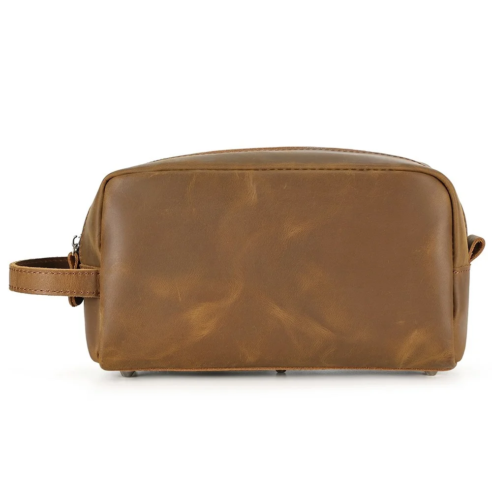 

Crazy Horse Leather Men's Clutch Purses Causal Makeup Bag Travel Toiletry Case Genuine Leather Dopp Kit Organizer Wash Bag