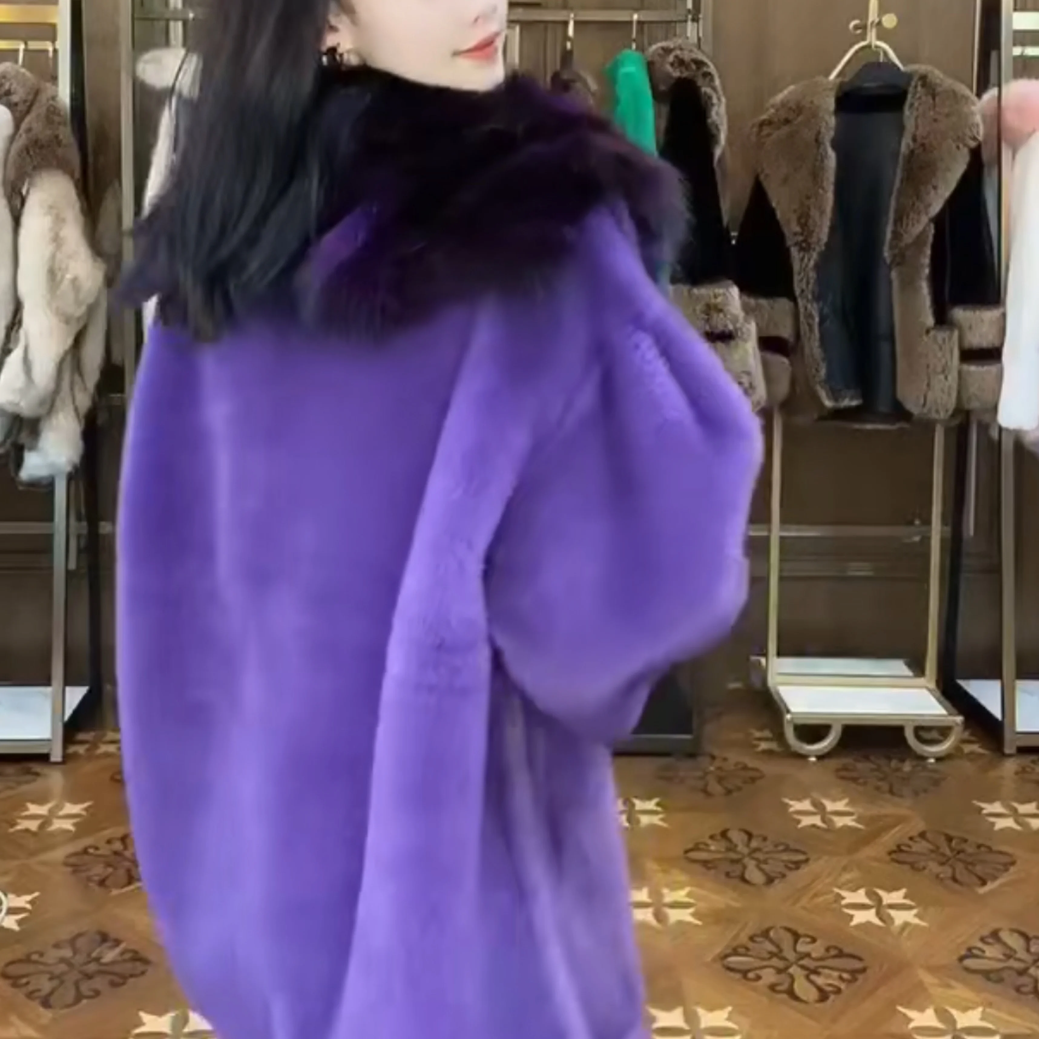 2022 Winter Clothes Fashion Fox Fur with Mink Fur Coats High-End Luxury Long Sleeve Women's Mid-Length Elegant Warm Fur Jacket