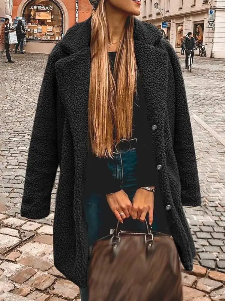 

Celmia Women's Warm Coats 2022 Winter Faux Fur Jackets Fashion Fleece Fluffy Outerwear Casual Loose Solid Plush Wool Overcoats