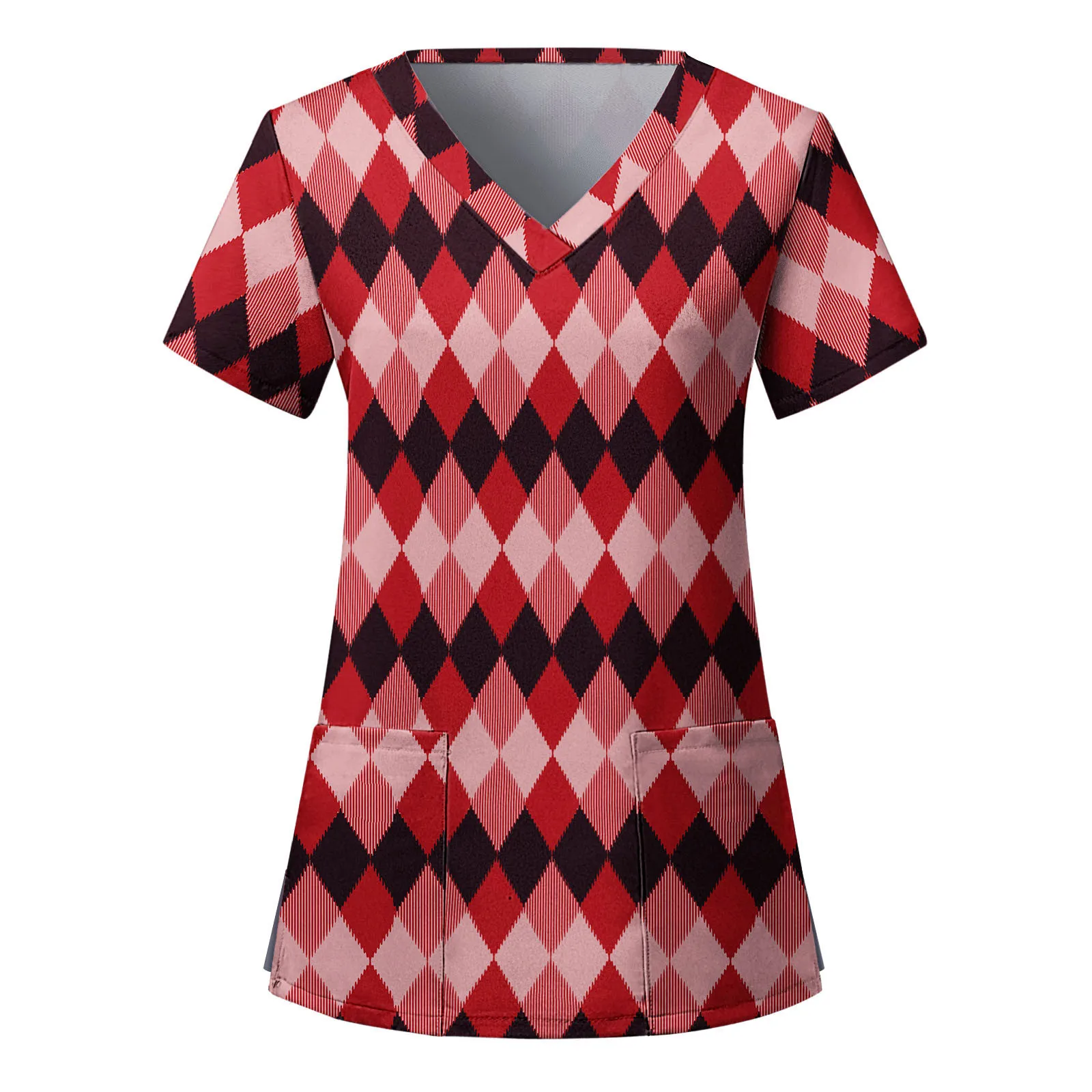 

Ladies Christmas Casual Print Short Sleeve Pocket Loose Top V Neck Workwear Layering Long Sleeve