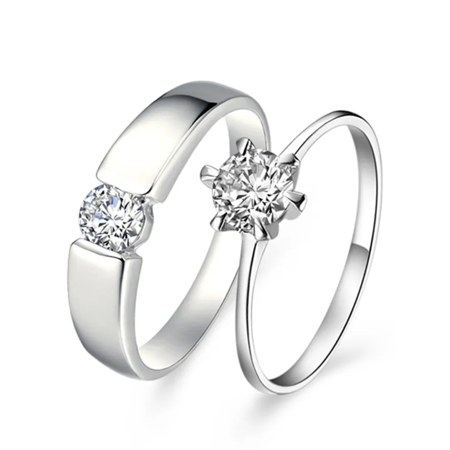 

wholesale silver color Ring Beautiful fashion Wedding CZ Zircon crystal Couple Rings jewelry women men noble hot gift