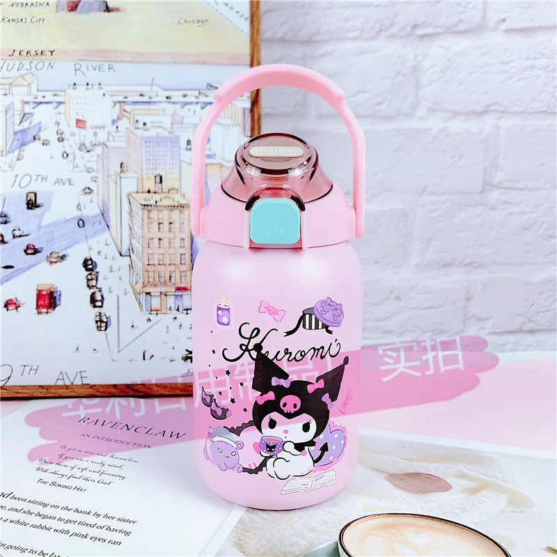 

850 мл Sanrios Cinnamoroll Kuromi Mymelody Kawaii мультяшная термобутылка с соломинкой аниме термос чашка из нержавеющей стали Портативный кувшин