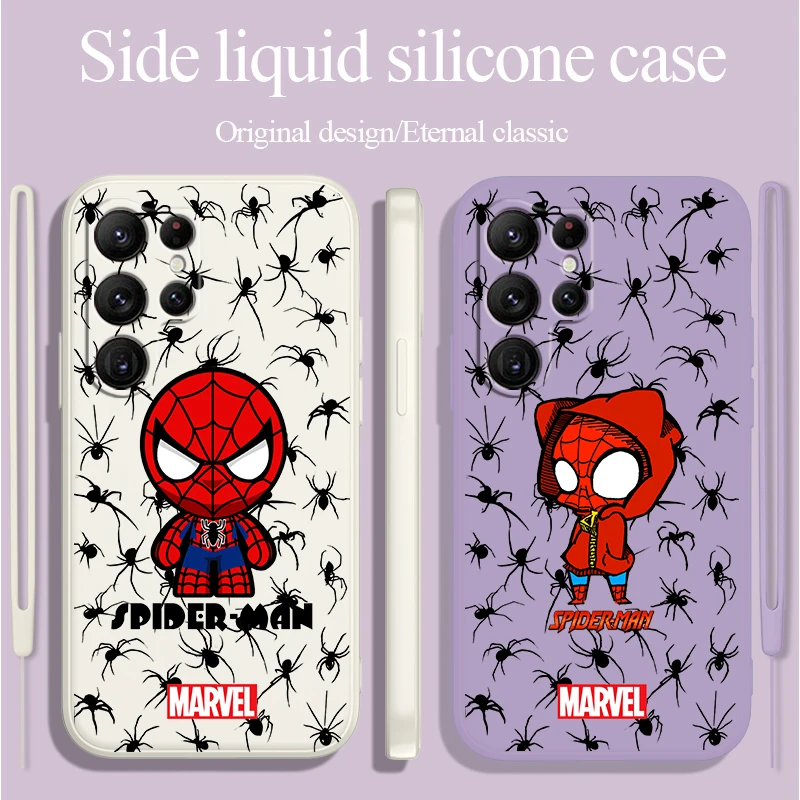 

Superhero Spider-man Marvel Soft Case For Samsung S23 S22 S21 S20 FE S10 Plus Lite Ultra 5G Liquid Rope Phone Cover