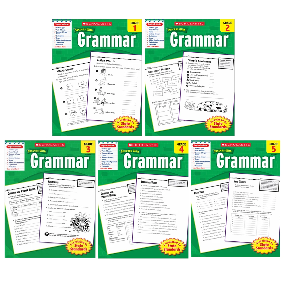 Omote Bra Set 5 books/set Scholastic success with grammar Grade1-5 for kid Improve skills Workbook Learning English