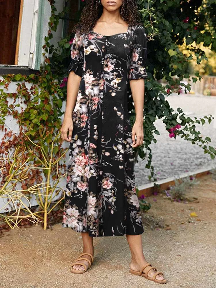 

Женский элегантный сарафан с коротким расширяющимся книзу рукавом Celmia, летнее женское платье с богемным цветочным принтом, сексуальное пла...