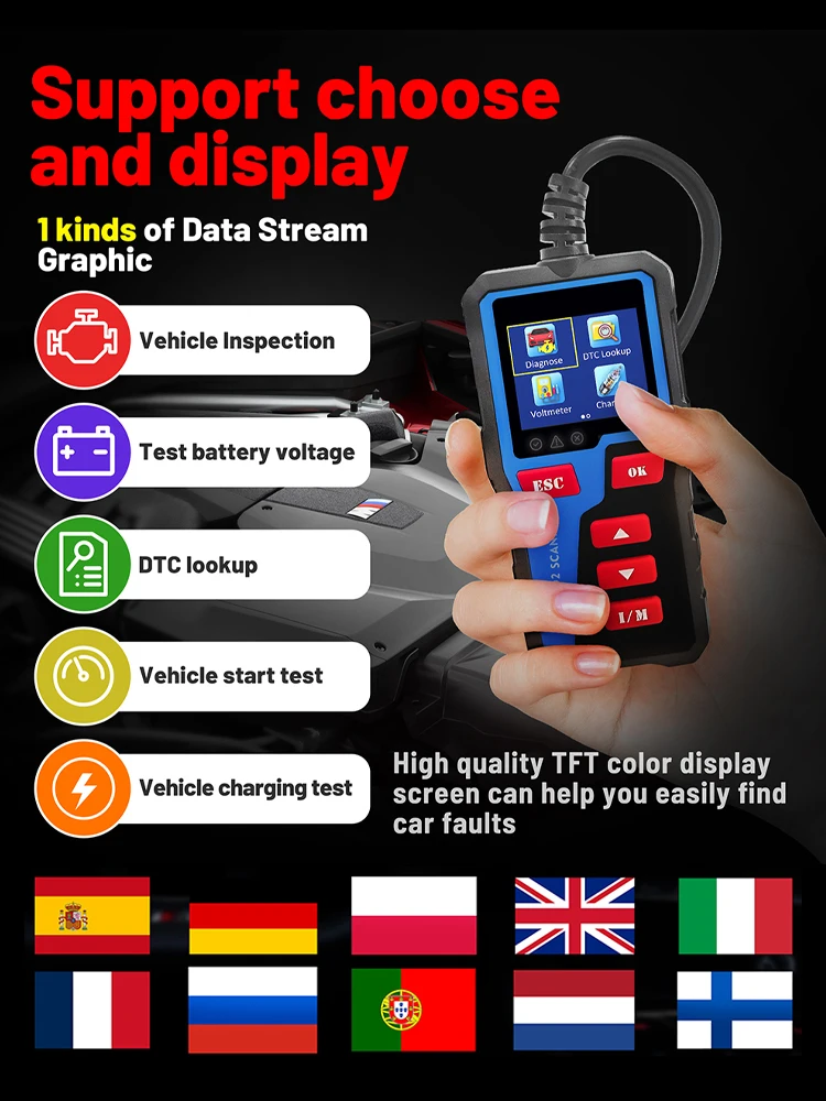 

AT300 Car OBD2 Scanner Diagnostic Tool Code Reader Engine Cranking Charging Test for OBDII Vehicles Since 1996 Automotive Tools