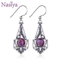romantic ethnic womens charoite beads earrings classic silver jewelry for anniversary party birthday gift