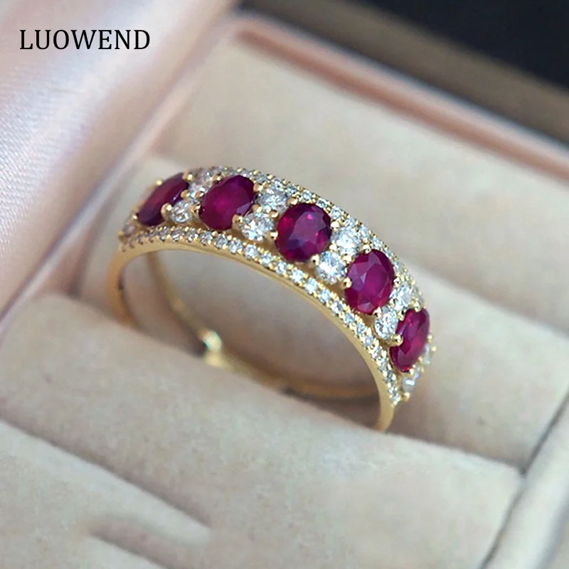 LUOWEND 18K розовое золото кольца настоящий натуральный рубин Блестящий Драгоценный Камень тонкий классический дизайн бриллиантовые кольца для женщин обручальные ювелирные изделия
