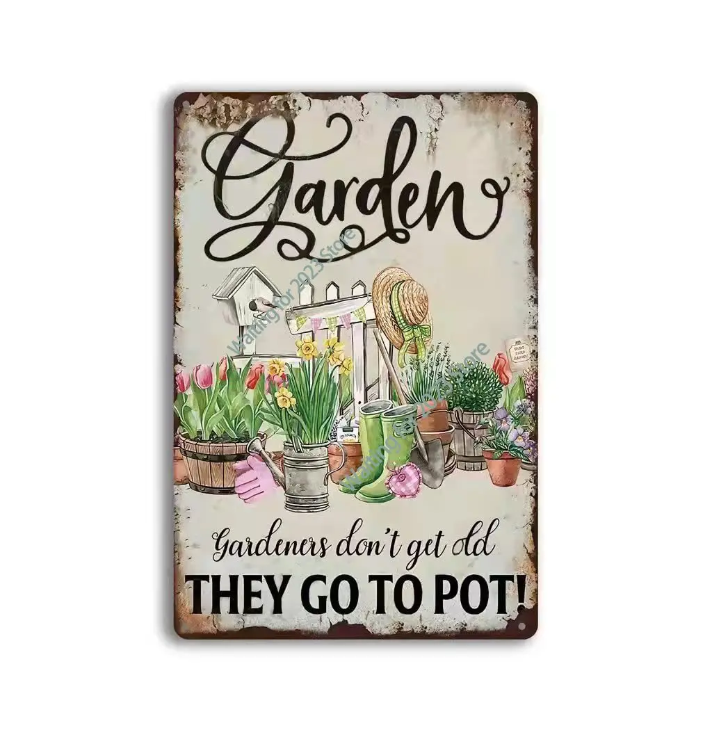 

Vintage Metal Garden Signs -Gardeners Don't Get Old, Retro Garden Tin Signs Decor Wall Art Porch Yard Gift 12x8 Inch