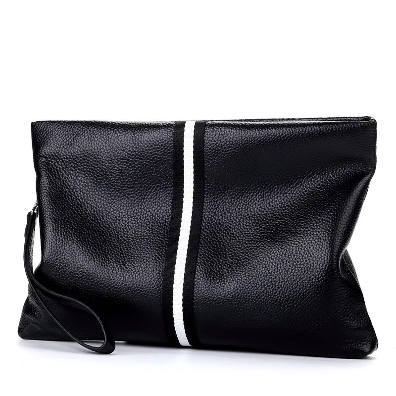 

New Fashion Hand Bag Men Stripe Real Leather Cowhide Clutches Male Clutch Wallet Designer Envelope Bag Korean Edition Hot bolsas