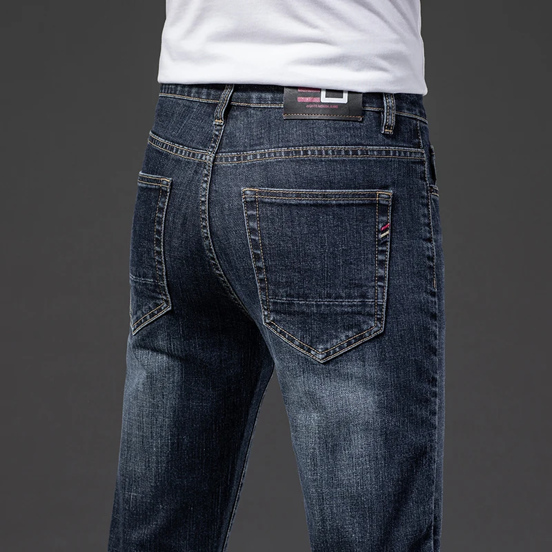 

New Fashion Brand Slim Gray Blue Skinny Jeans Men Business Casual Classic Cotton Trend Elastic Youth Pencil Denim Trousers