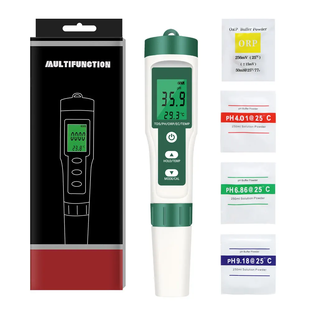 

5 в 1 измеритель качества воды Ph/EC/TDS/ORP/TEMP Tds Monitor 19990 ppm Ec Analyzer 19990us/cm Тестер Orp Термометр 0 ℃ -60 ℃
