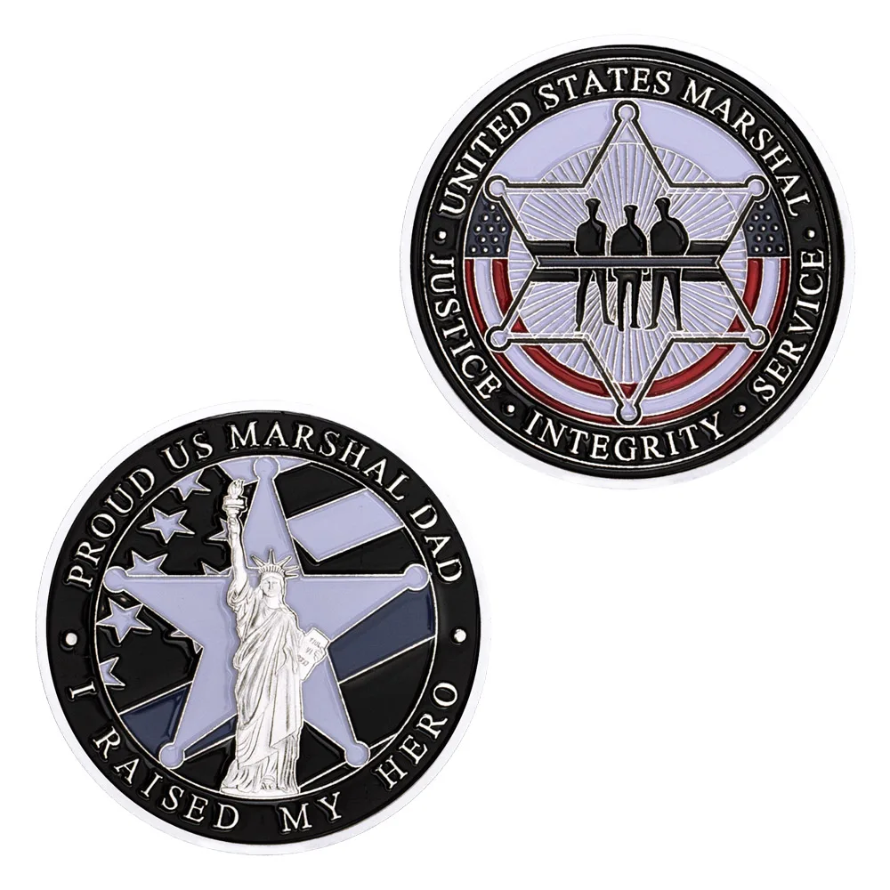 

Яркая американская маршала, папа, США, тонкая синяя линия, я поднимаю героя маршала, сувенирная монета, Посеребренная памятная монета