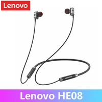 lenovo he08 bluetooth earphone dual dynamic hifi stereo neckband wireless headphones with microphone 4 speakers sports headset