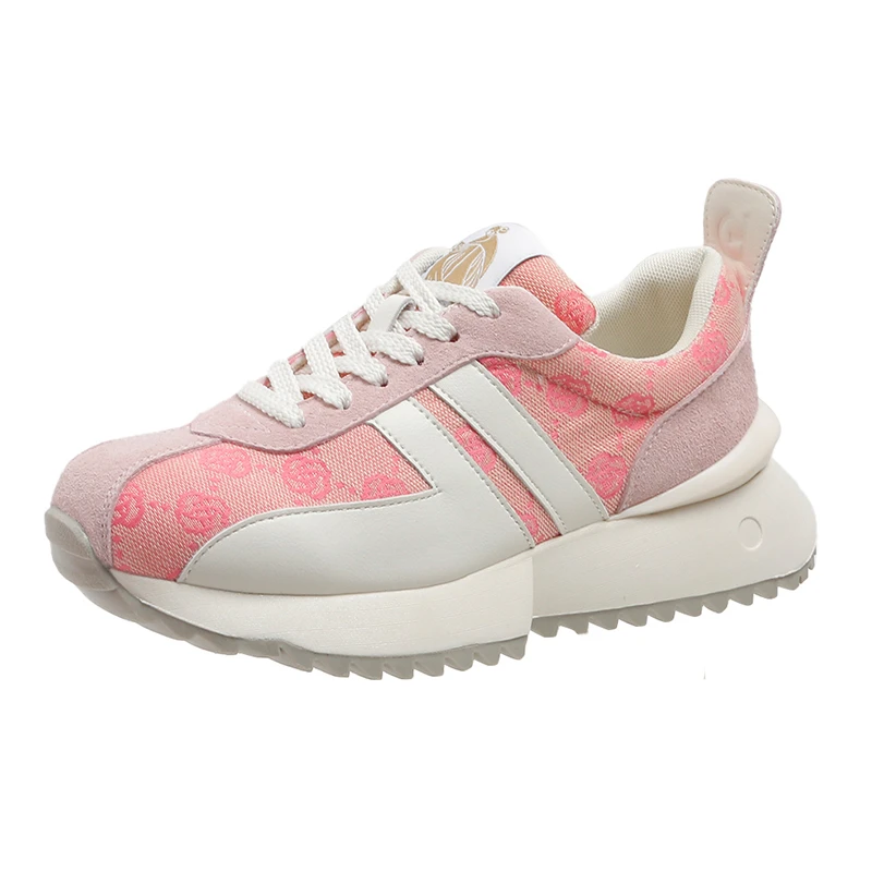 2023 Spring New Pink Leather Outdoor Sports Shoes Forrest Gump Women's Shoes Thick Sole Sports Shoes Casual Sports Shoes