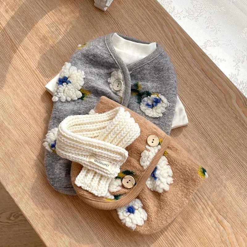 

Зимняя одежда для домашних питомцев, теплая флисовая куртка с цветами, жилет для маленьких и средних эритров, куртки для домашних животных, ...