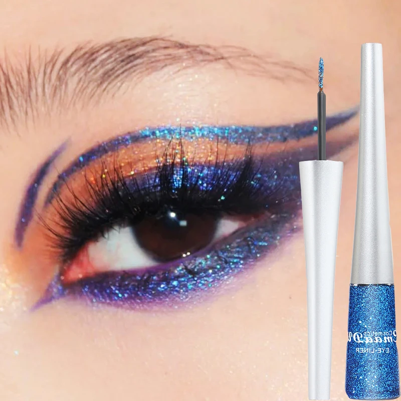 

Colorful Glitter Liquid Eyeliner Pearlescent Eyeshadow 16 Color Sequins Blue Silver Pink Rose Gold Fine Brush Eyeline Makeup