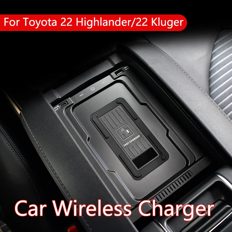 

12V Car Wireless Charger For Toyota Highlander Crown Kluger 2022 Center Console Armrest Box 15W Wireless Phone Charger Accessory