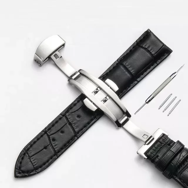Strap Bamboo Pattern Strap Genuine Leather Watchband with Double Press Butterfly Buckle Watches Accessories 12-24mm