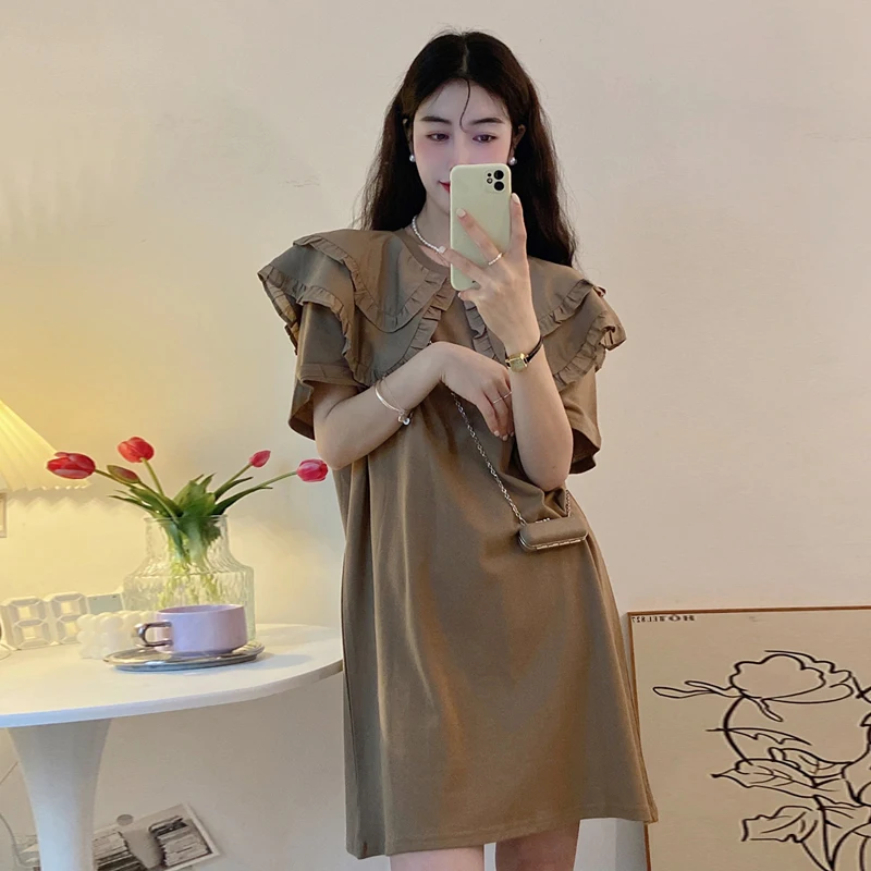 

Temperament Peter Pan Collar Vestidos Women's Clothing Loose Casual Summer Robe 2022 New Short Sleeve Mini Dresses for Women