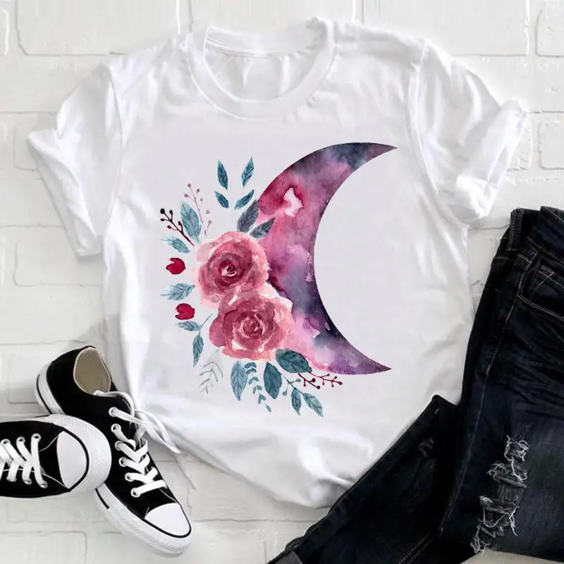 

Women Lady Watercolor Print Clothes Short Sleeve T Tee Fashion Tshirt 90s Style Sweet Female Aesthetic Top Graphic T-shirt