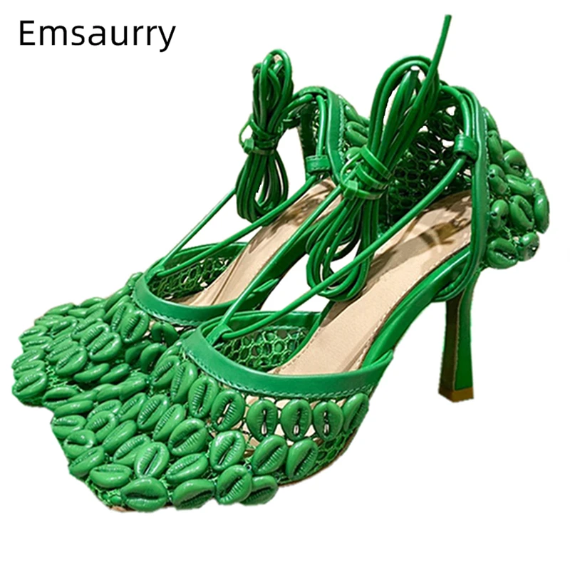 

Individual Square Toe Women Pumps Sexy Thin High Heel Ankle Wrap Side Fretwork Genuine Leather Party Shoes For Girls