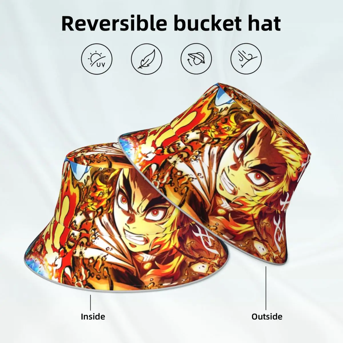 

Demon Slayer Reflective Bucket Hat akaza manga japan inosuke rengoku Double-sided Wear Street Style Fisherman Hats Classic Hat