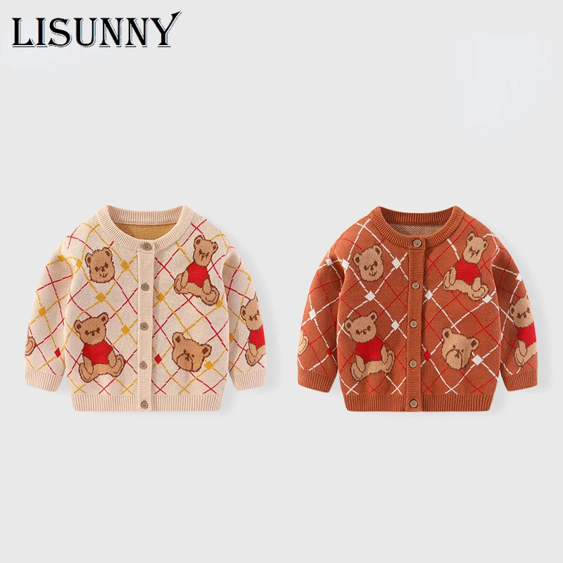 

2023 Boys Cardigan Sweater Spring Autumn Jumper Children Knitted Jacket Cartoon Plaid Baby Clothes Kids Sweaters Coat 1-6y