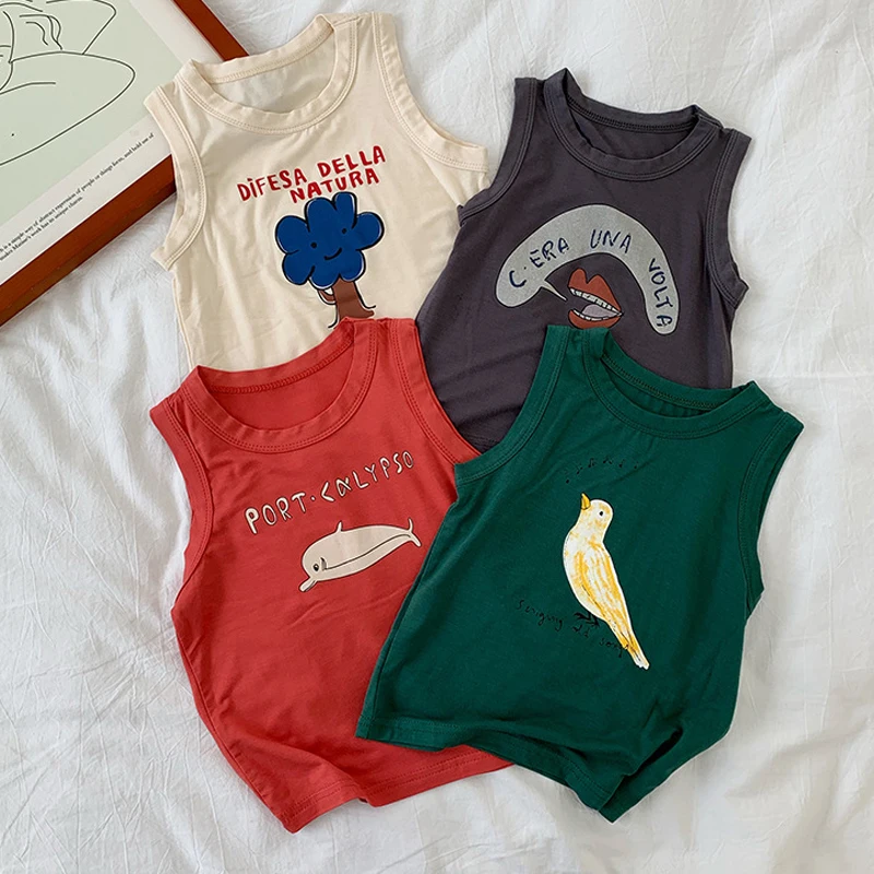 Summer 2022 Children T Shirts Sleeveless Tops for Kids Cartoon Boys Tees Girls T-shirt Toddler Undershirts Baby Underwear