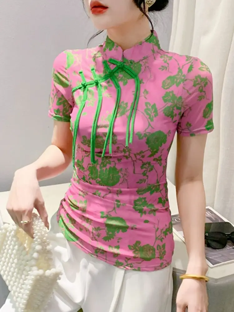 Новинка 2024 женская футболка в китайском стиле на весну и лето с