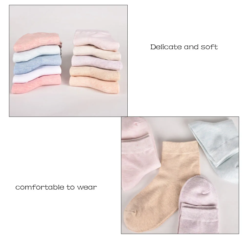 10pcs=5pairs Women's Socks Breathable Cotton Socks Solid Color Casual Socks Spring Summer Fashion Sport Running Female Socks