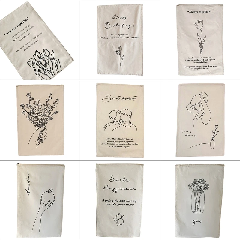 

Retro Minimalist Illustration Wall Hanging Tapestry Bedroom Background Decorative Hanging Cloth Nordic Style Hand-drawn G99A