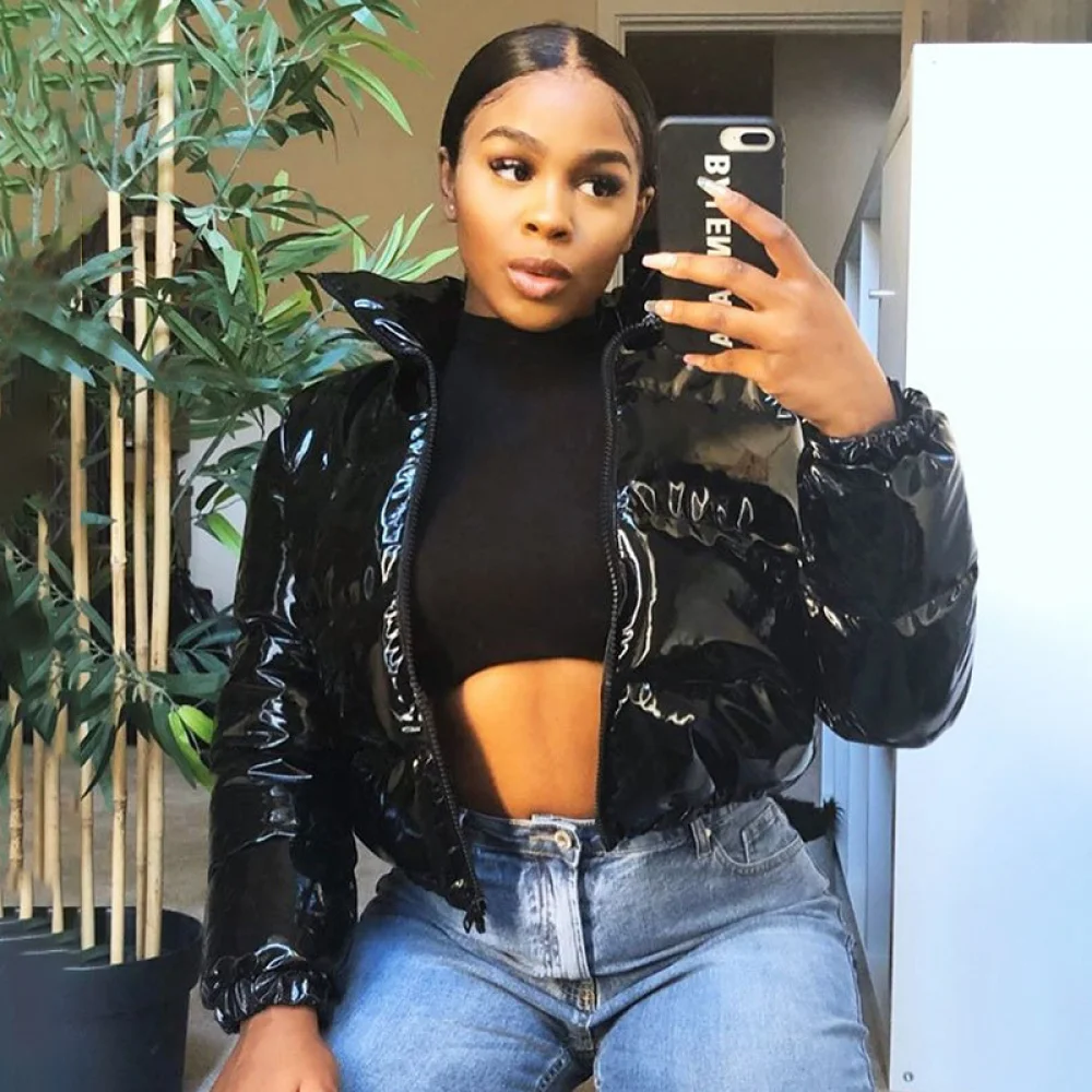 2021 PU Leather Coat Warm Puff Sleeve Lapel Zipper Short Jacket Solid ColorLeisure High Street Style Women's Fashion Overcoat