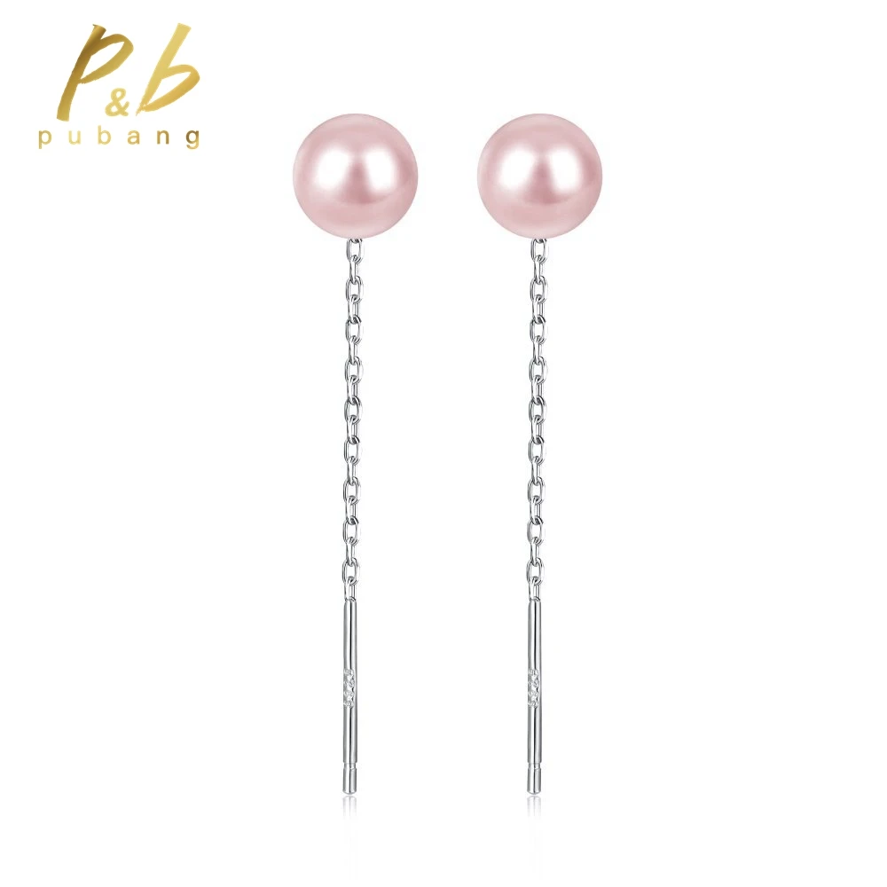 

PuBang Fine Jewelry New 925 Sterling Silver Pink Purple Freshwater Pearl Wedding Tassel Drop Earrings for Women Anniversary Gift