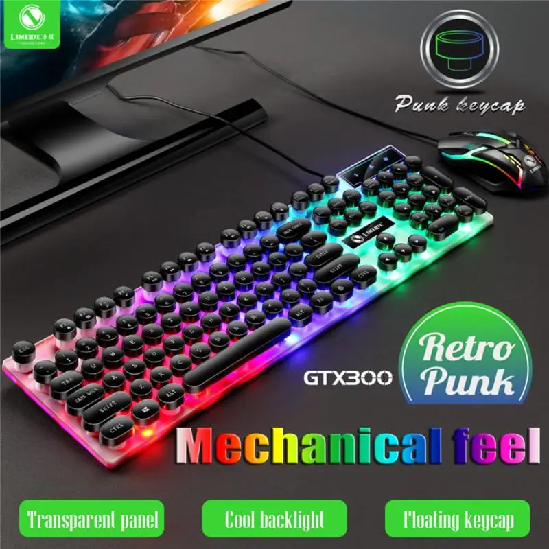 Проводная клавиатура и мышь игровая с RGB подсветкой 104 клавиш USB Механическая
