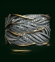 gold silver color big band wing feather ring for women wedding engagement fashion jewelry with zircon stone 2022 new
