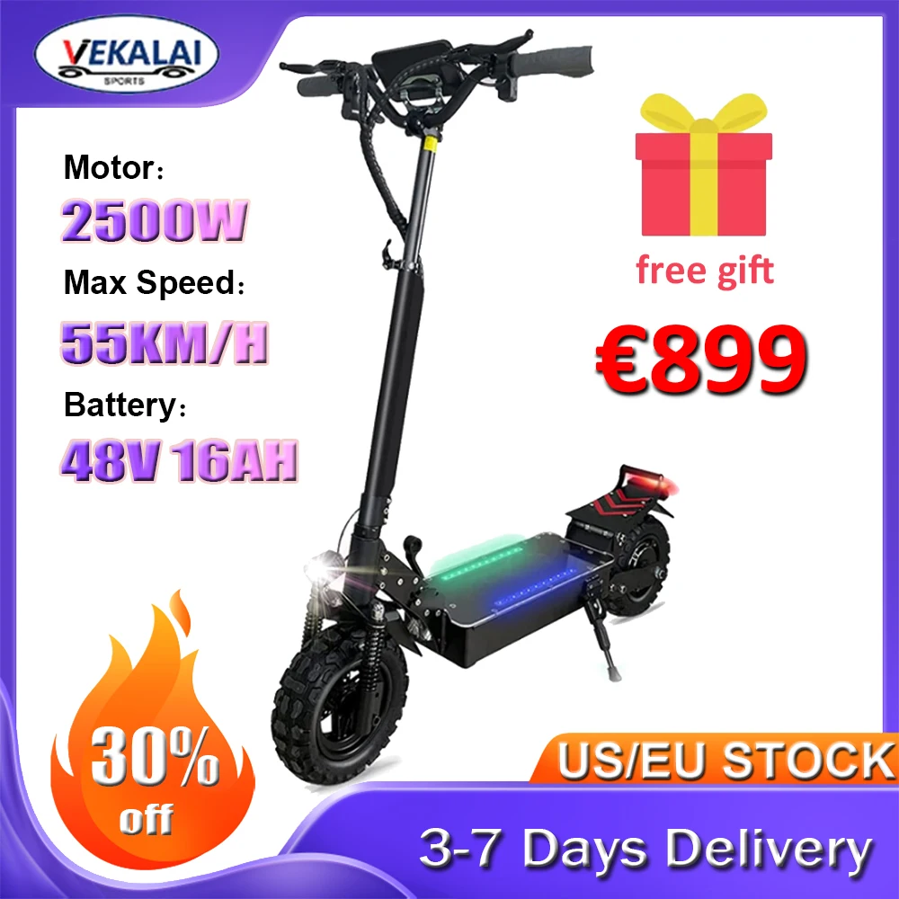 

VEKALAI Q30 Electric Scooter for Adults 2500W Motor 48V 16AH Battery 55km/h Max Speed 60KM Range 11 inch Off Road Tire E-Scooter