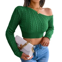 new knitted sweater fashion twist off the shoulder long sleeve sweater women fit body sweater short navel knitted sweaters