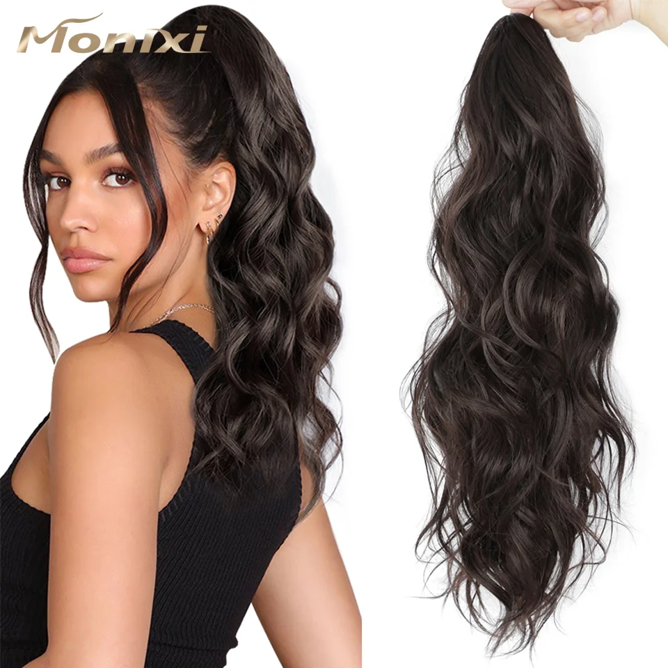 

MONIXI Synthetic Hair Ponytail Long Wavy Ponytail Claw Clip in Hair Extensions for Women Brown Heat Resistant Fiber Daily Use