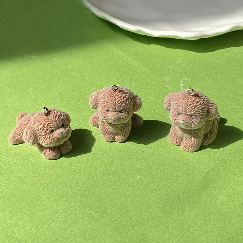 20 шт. 3D флокированные коричневые подвески в виде плюшевой собаки мини-милые