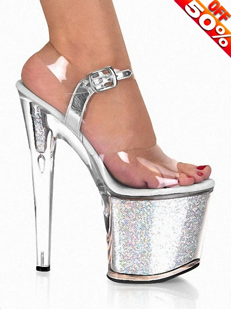 

Glitter Crystal Thin heels Bling Clear Sandals 8 inches Party Cross dressing 20CM Sexy Fetish Props novelty Pole dancing Elegant
