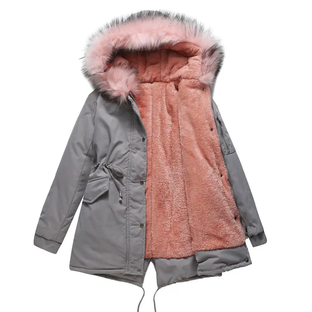 2021 Parker Coat Mid-length Hooded Winter Warm Plus Fleece Coat Plus size 4xl jacket Women Clothing Dropshipping