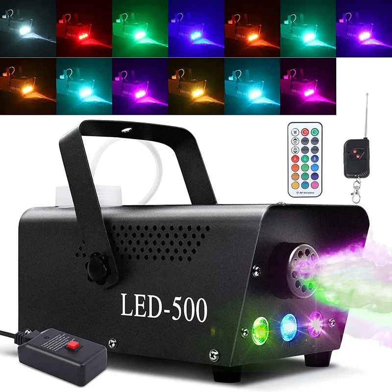 Buy Máquina de niebla LED de 500W, Control remoto inalámbrico con luces LED RGB, eyector de humo, fiesta de DJ, Halloween, escenario de boda