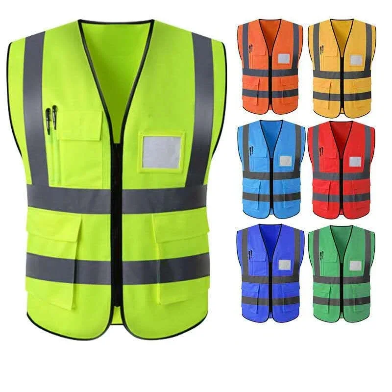 

High Visibility 100% Polyester Reflective Clothing Night Running Building Traffic Control Multi-Pocket Safety Clothing
