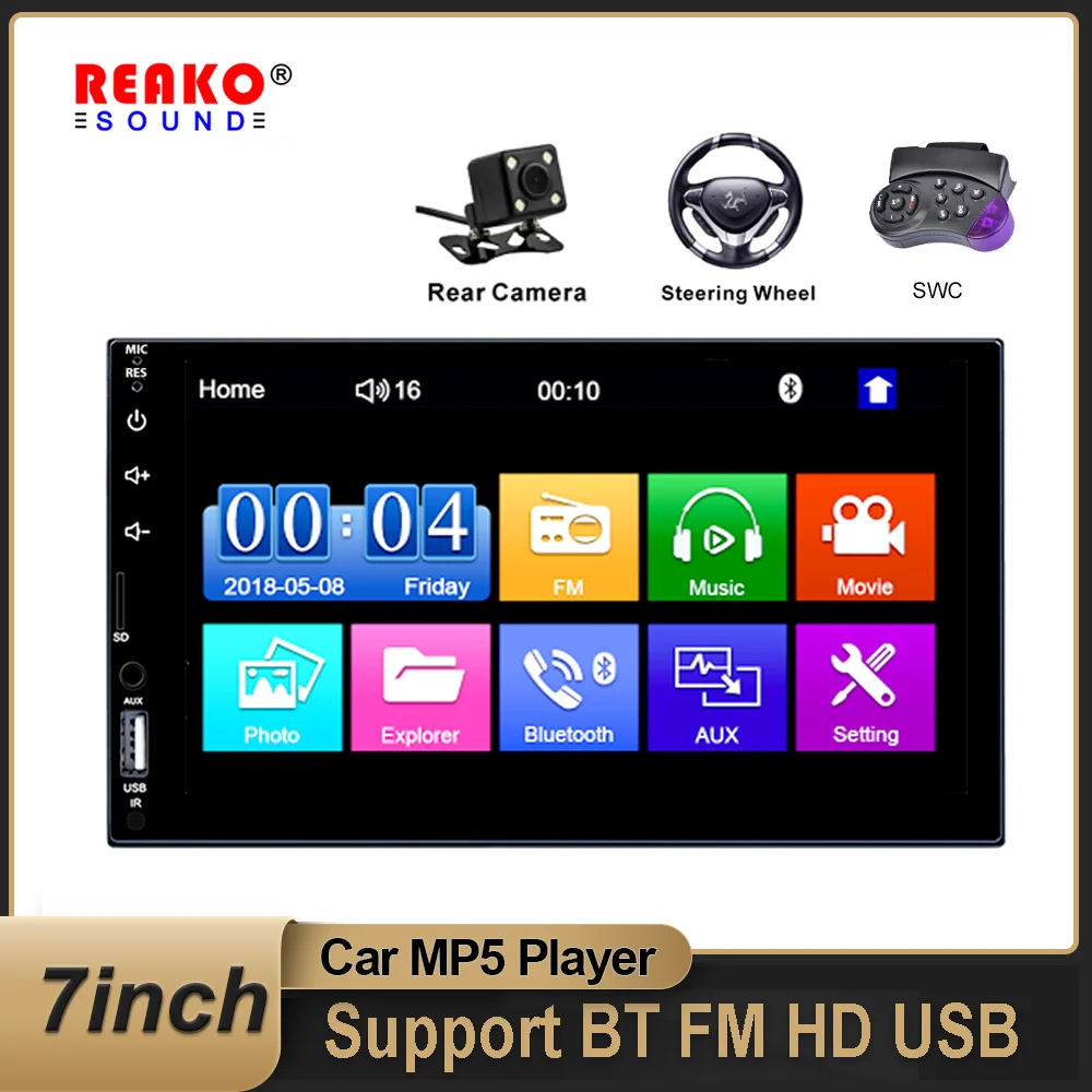 

REAKO Car Radio 7" HD Autoradio Multimedia Player 2DIN Touch Screen Auto Audio Car Stereo MP5 Bluetooth USB TF FM Camera 7023